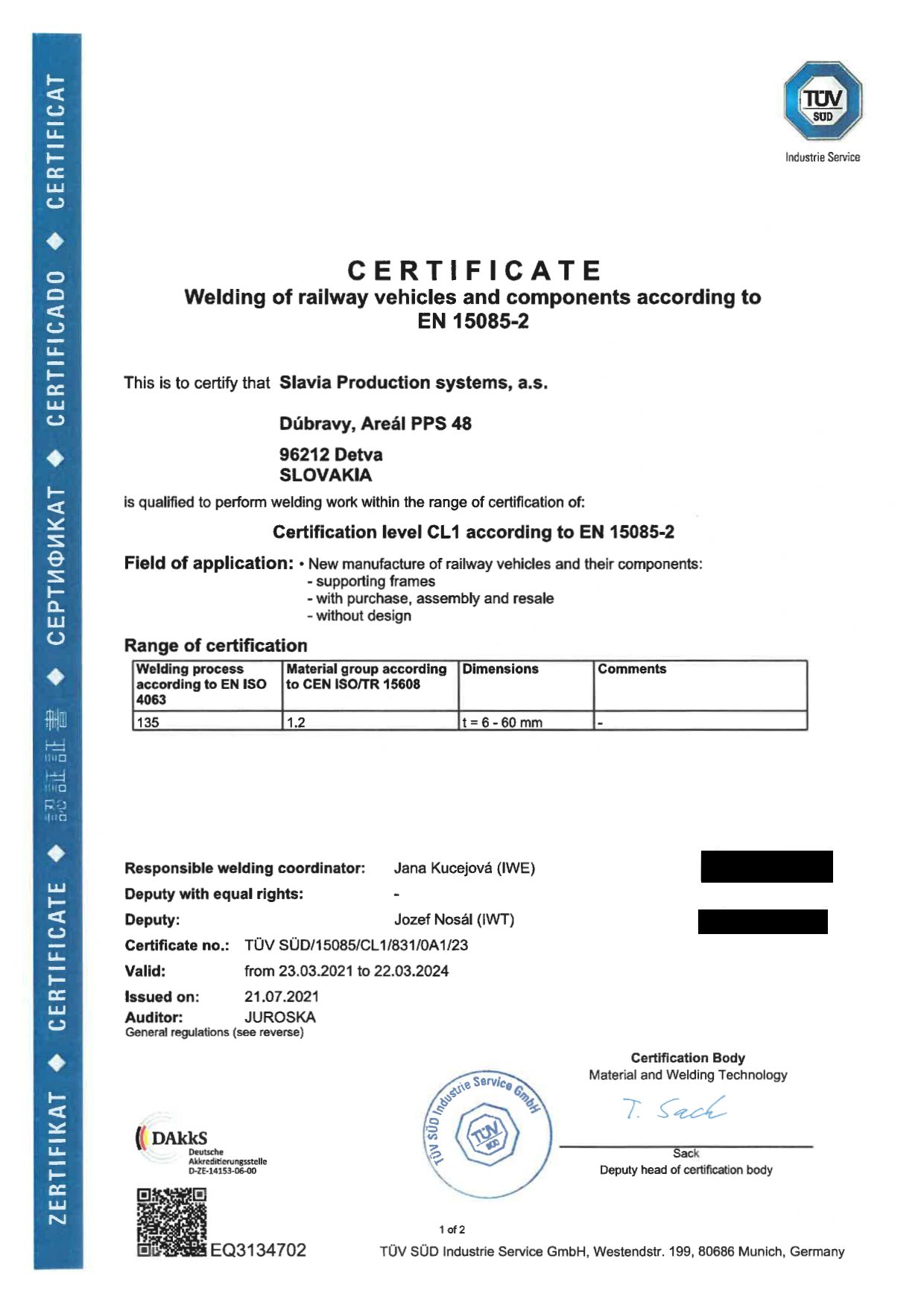 Certificates Slavia Production Systems A s 